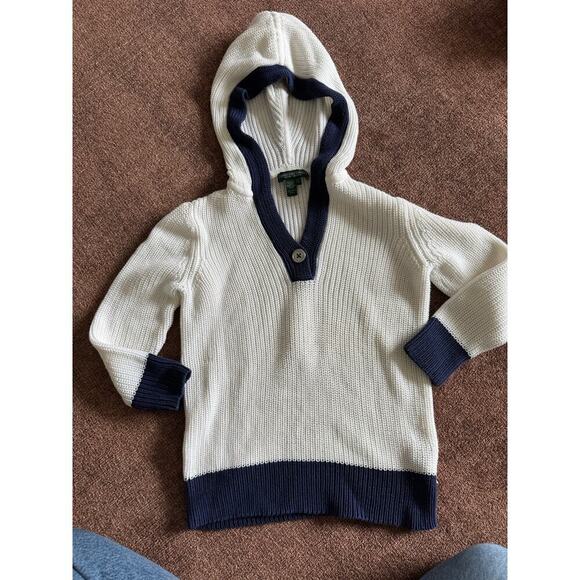 White and blue knitted‎ RALPH LAUREN sweater with hood small/medium - Picture 2 of 4